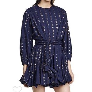 RHODE. Ella limited edition, metallic heart print dark blue dress.
